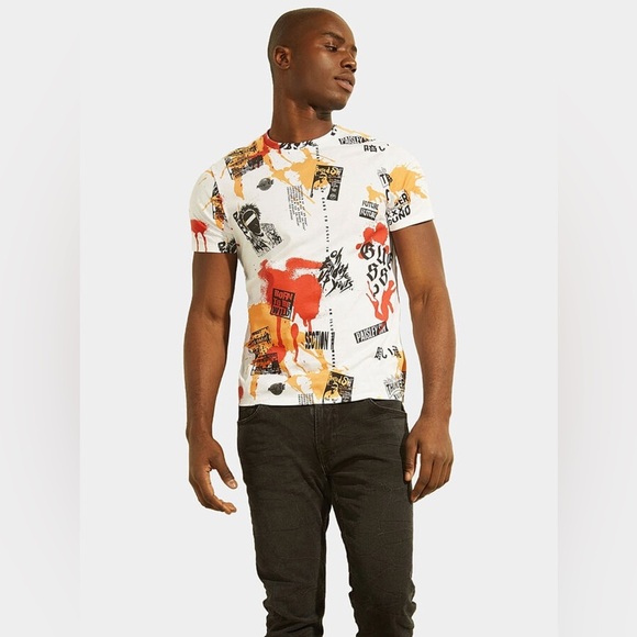 New GUESS T-shirt with multicolor print SZ L - Picture 6 of 8